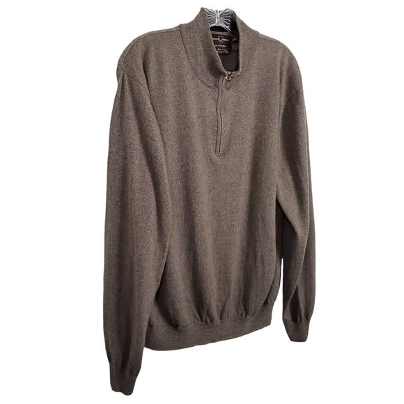 Black Brown 1826 Size XL Sweater 100% Merino Wool Italy 1/4 Zip Ribbed Collar - Picture 1 of 6